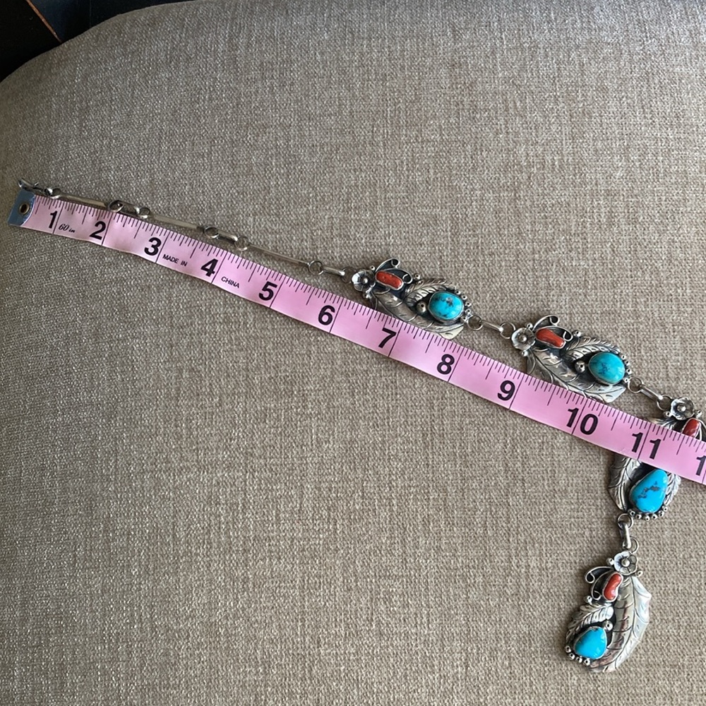 Sterling RBP RAYMOND PLATERO Turquoise Coral 22” Necklace with 4” Drop - Picture 5 of 9